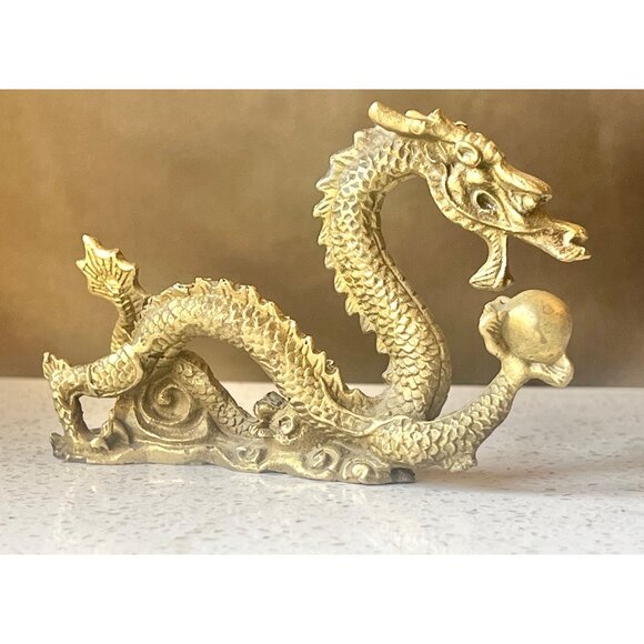 Brass Dragon Figurine Sculpture 4” x 2.5” T - Picture 2 of 11